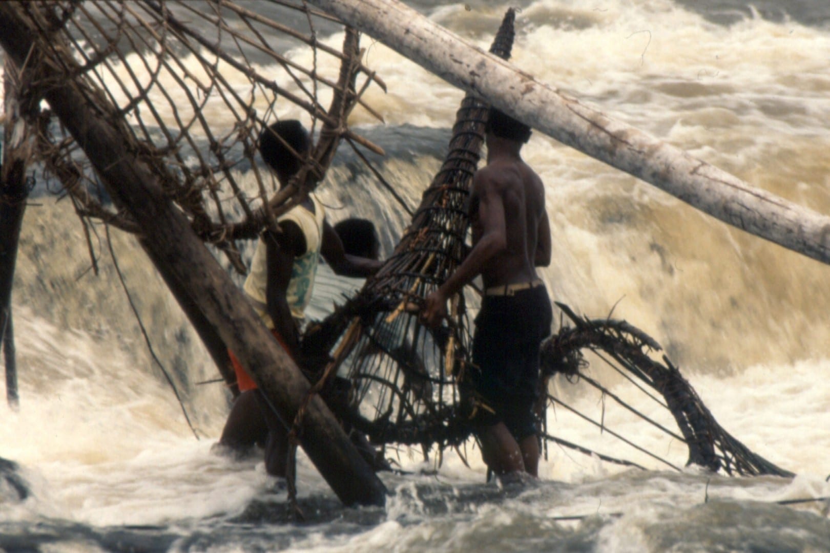 Pescadores de Wagenia con sus trampas de cesta cónica en las cataratas de Boyoma. Congo (Rep. Dem.)