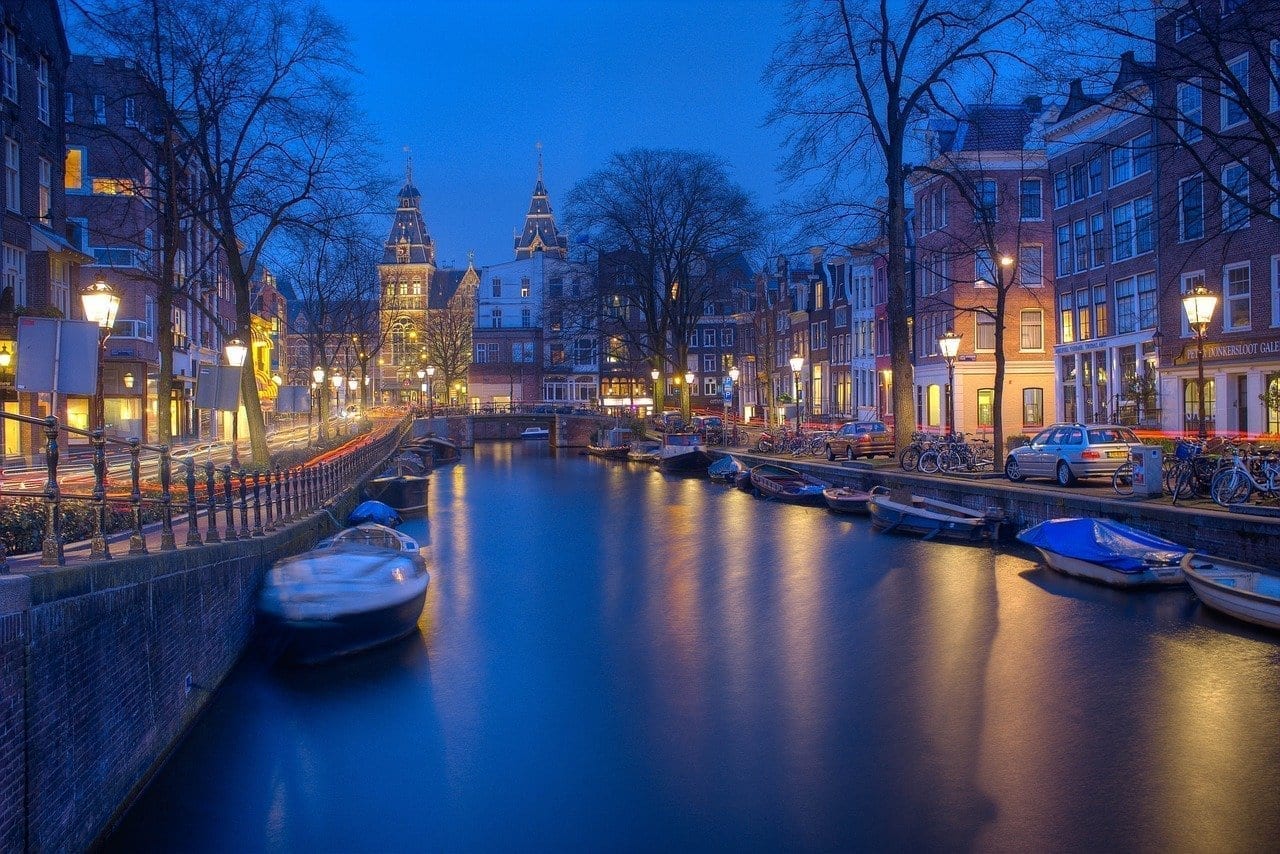 Amsterdam Noche Canales Países Bajos