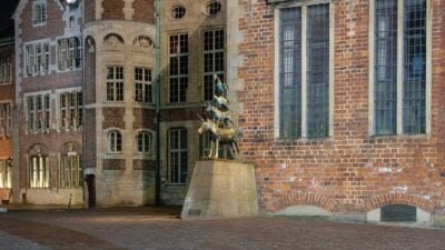 Bremen Músicos De La Ciudad Noche Fotografía Alemania