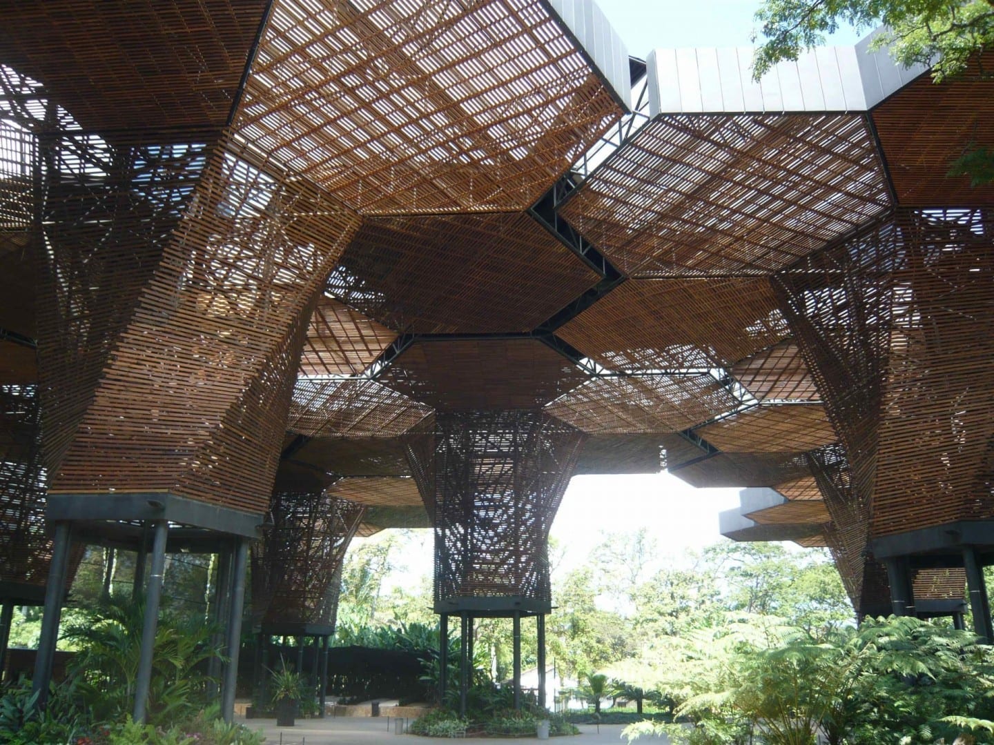 La estructura moderna para la exhibición de orquídeas en el Jardín Botánico El Poblado (Medellín) Colombia