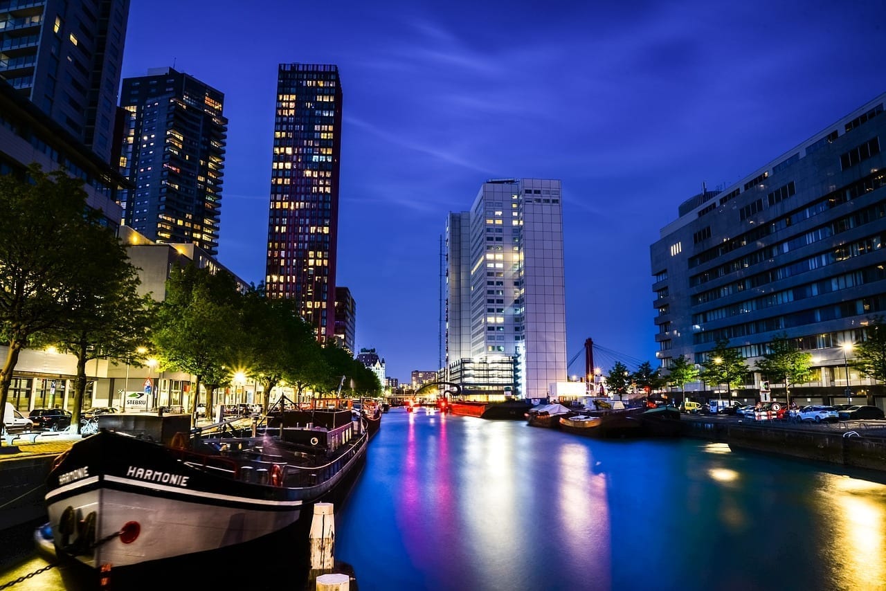 Noche Luces Rotterdam Países Bajos