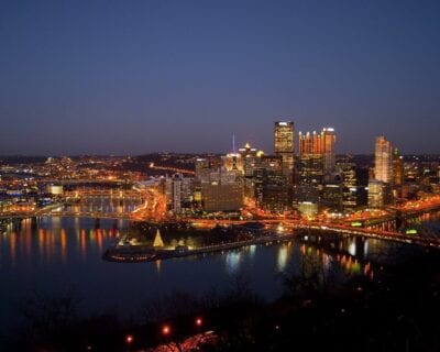 Pittsburgh Centro De La Ciudad Noche Estados Unidos