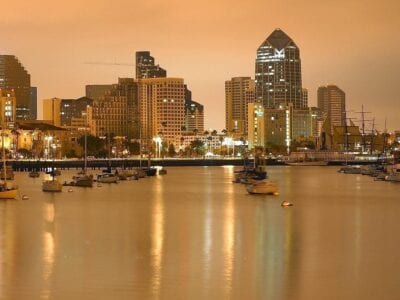 San Diego Barcos Por La Noche Estados Unidos