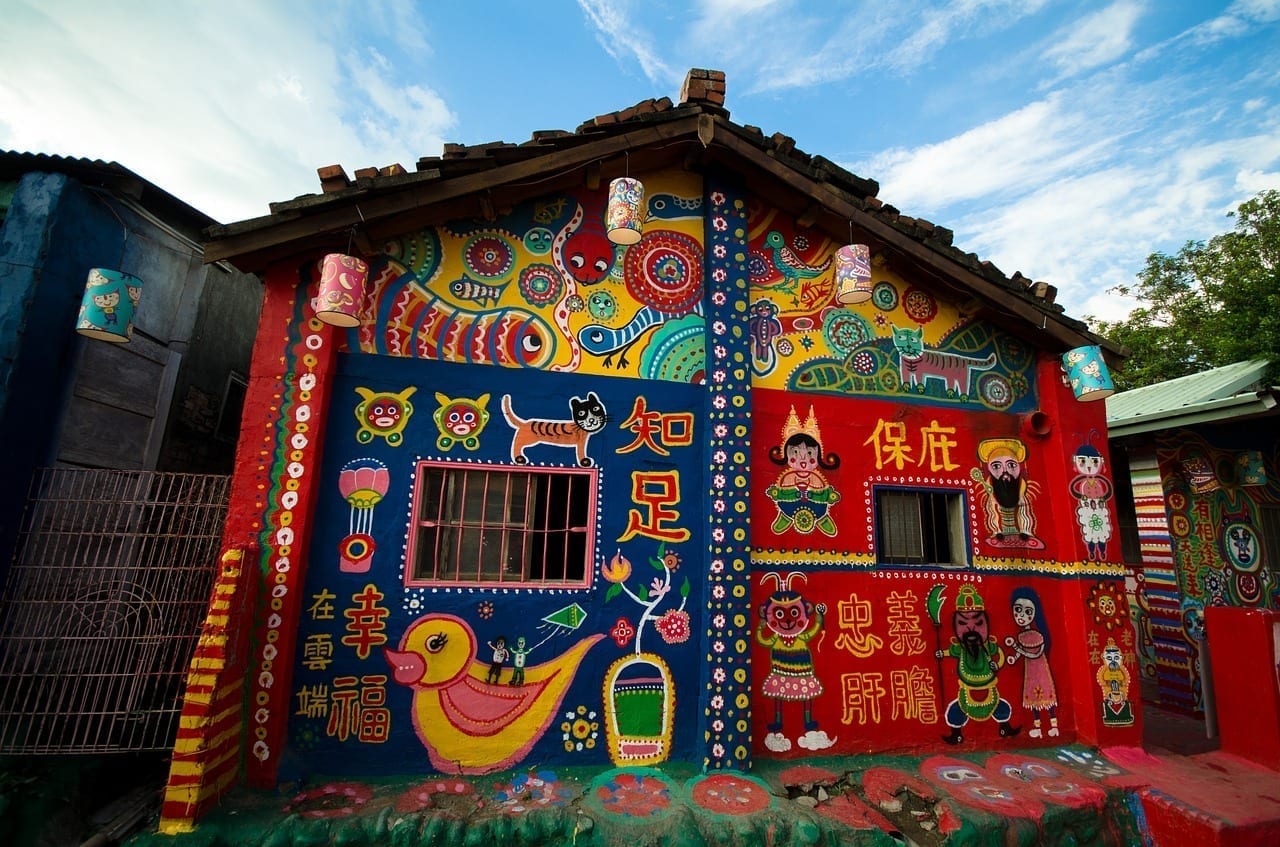 Taichung Arco Iris Pueblo De Taiwán Arte De La Pared Las Casas Pintadas De Colores Taiwán