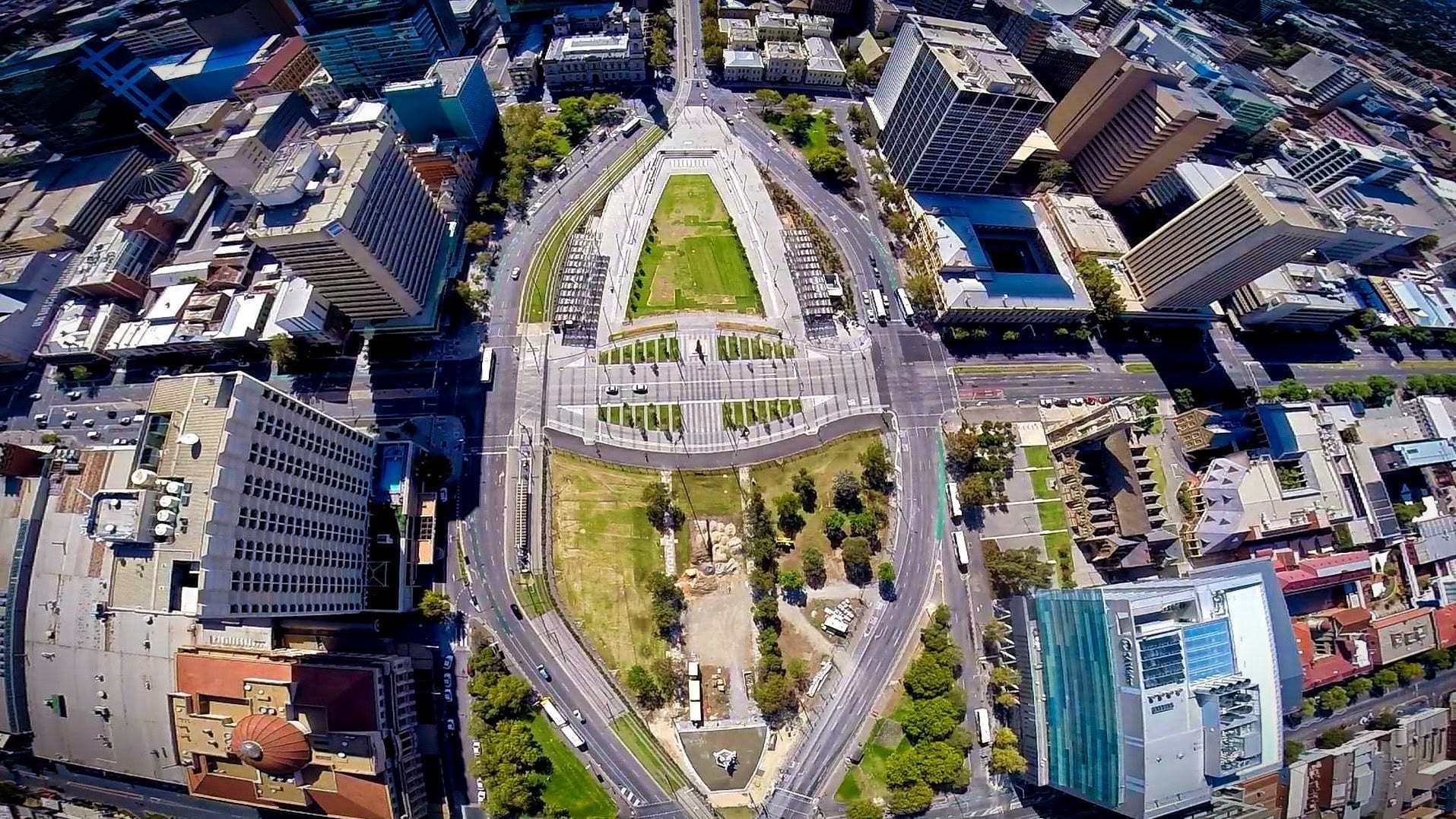 Una vista aérea de la Plaza Victoria en el centro de la ciudad, que era parte integral del plan de