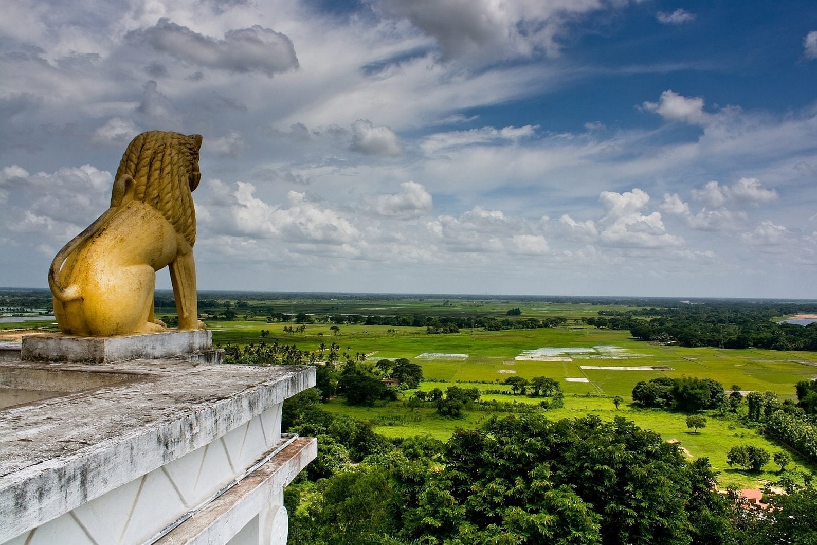 La estatua del león en Dhauligiri y el paisaje desde la cima de Dhauligiri Bhubaneswar India