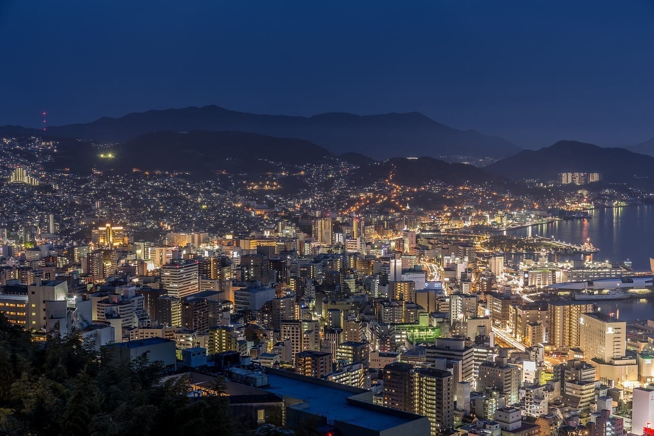 Nagasaki Vista De Noche Tres Grandes Vista De Noche De Japón Japón