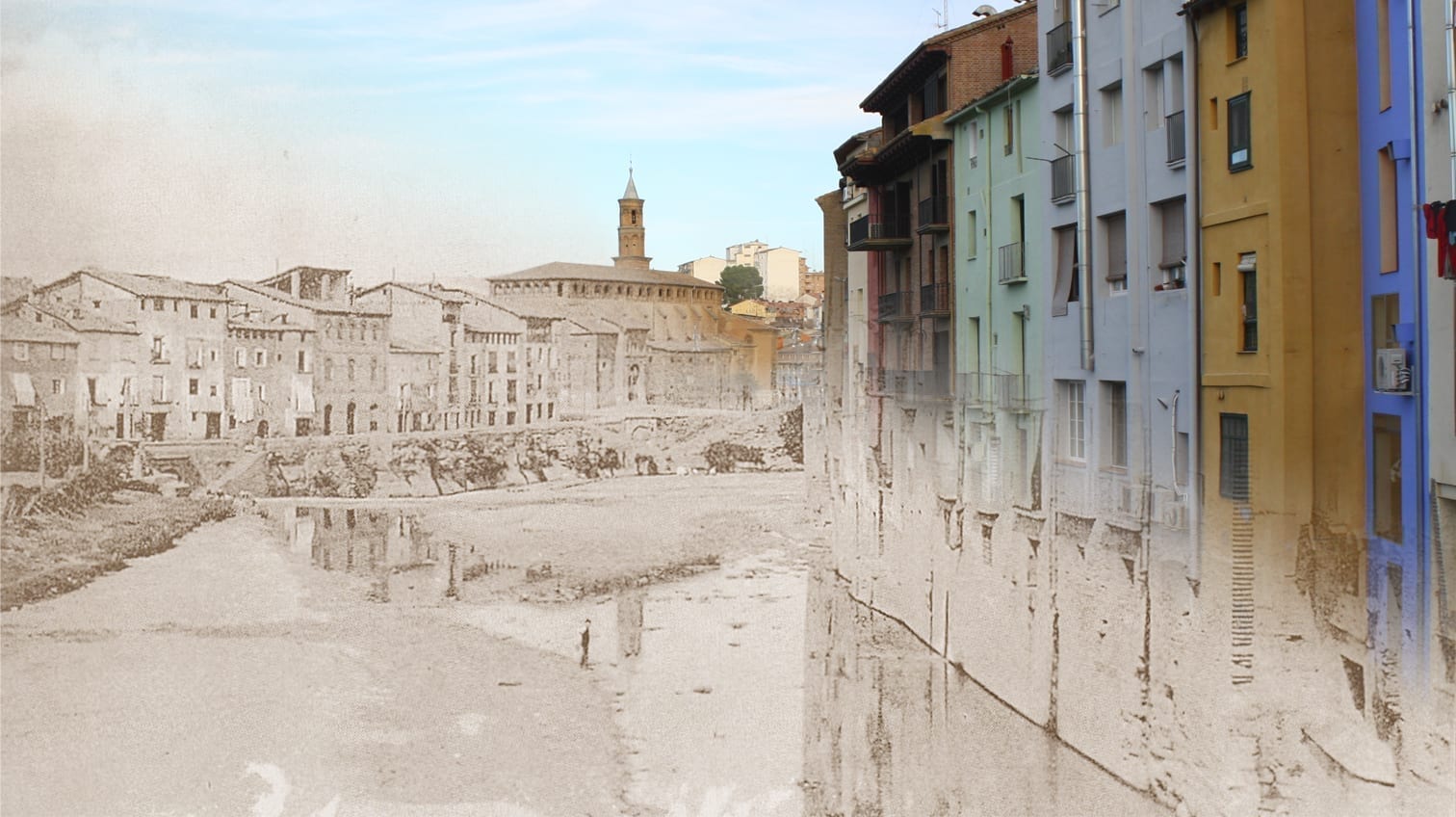 El río Vero en Barbastro, de 1930 a 2012 Barbastro España